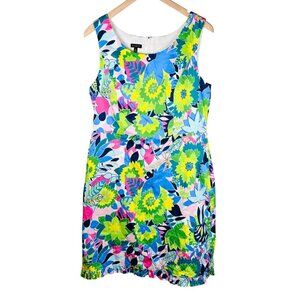 Talbots Floral Garden Party Tropical Dress Size 12 Cotton Ruffle Coastal Work Br